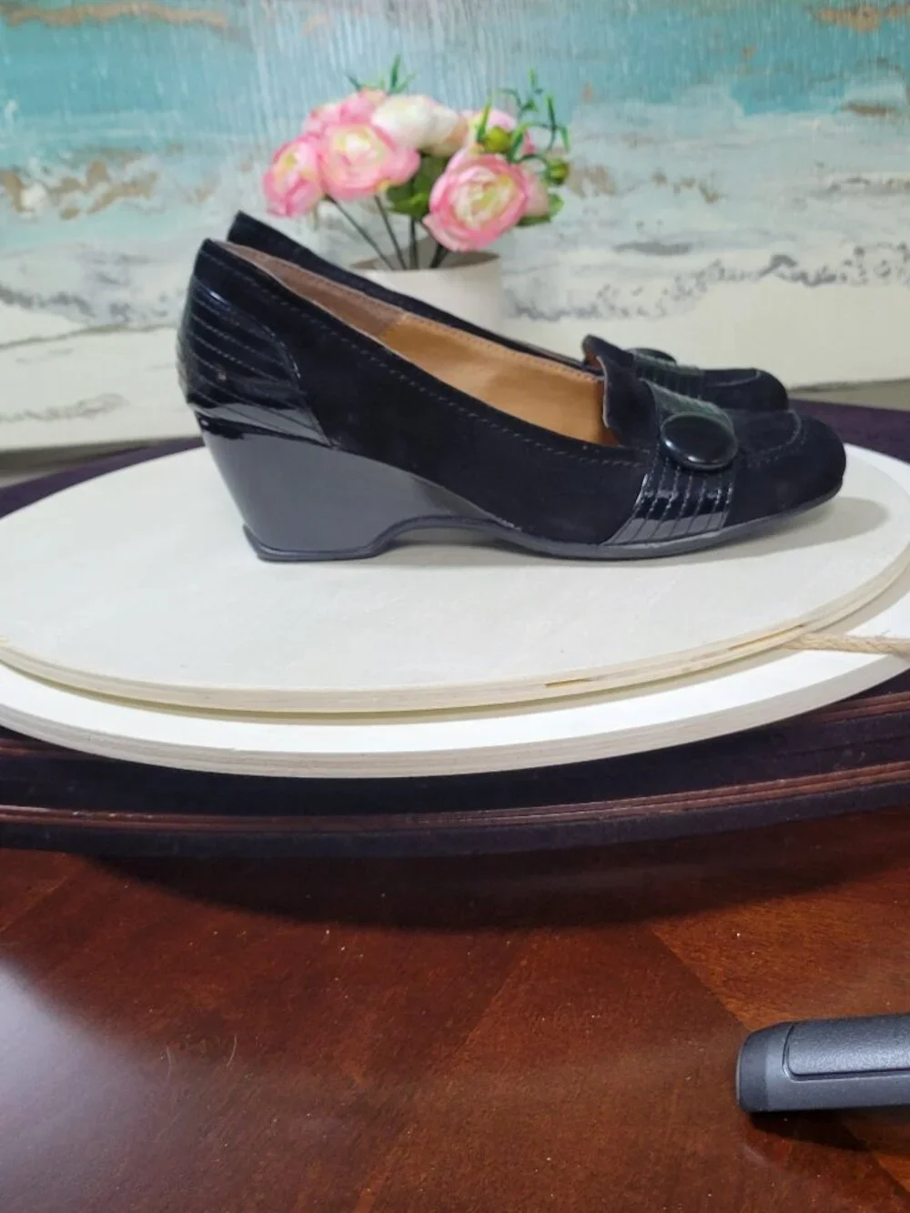 Sofft EuroSoft Black Suede Leather Wedge Heels [Item #SW01]